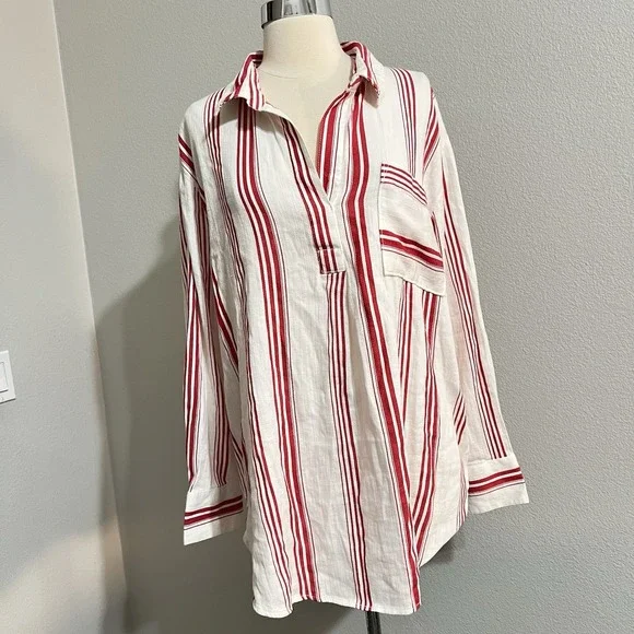 Liz Claiborne Womens Striped Button Down Shirt White & Red Cotton Rayon Sz‎ Xl - Picture 8 of 8
